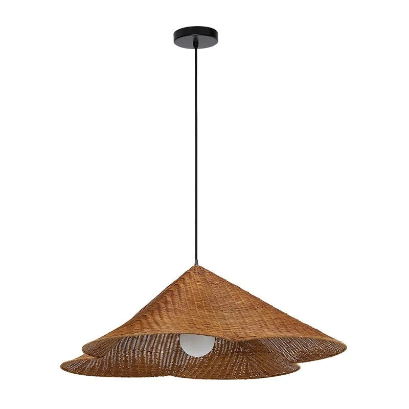 Rattan woven ceiling lamp with natural texture in Silent Wind style, diameter options from 50cm to 80cm