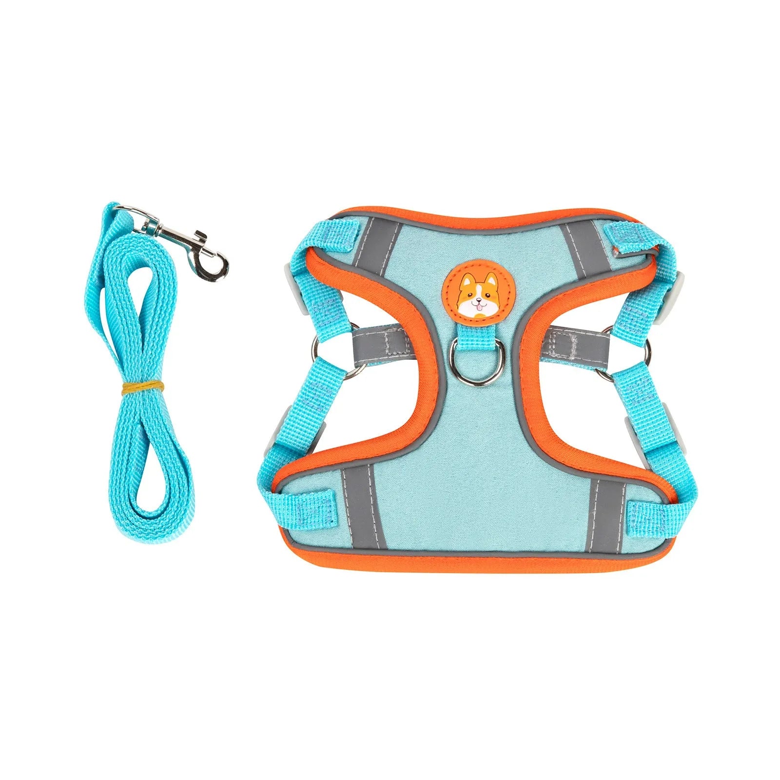 Adjustable dog haulage rope harness in multiple colours on a chest strap, showing S M L XL sizes.