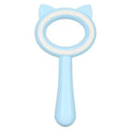 Blue and white dual-sided pet grooming brush with ergonomic handle for cats and dogs
