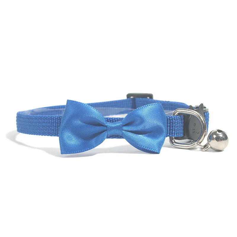 Adjustable nylon cat collar with bell in striped pattern showing multiple colour options