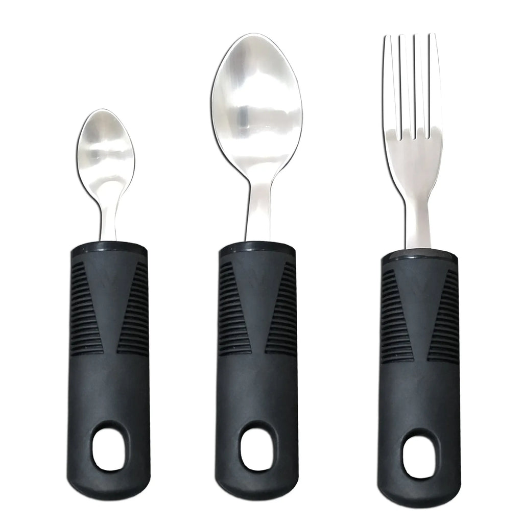 Stainless steel adaptive cutlery set with rubber handles for elderly anti-shake assistance