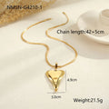 Double heart geometric pendant with snake bones chain stainless steel necklace in gold or steel finish