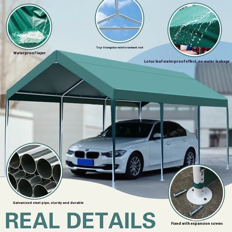 Portable steel frame canopy with PE tarpaulin cover and four-side protective cloth, 3m x 6m, for outdoor market stall use
