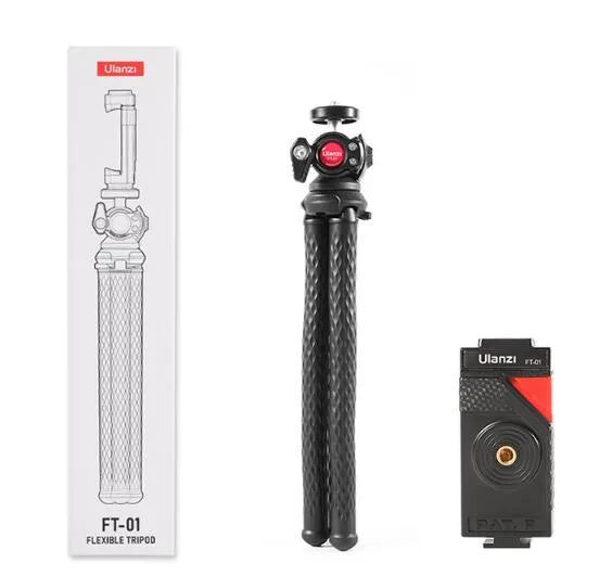 Black flexible octopus tripod with phone clip extended to 360mm