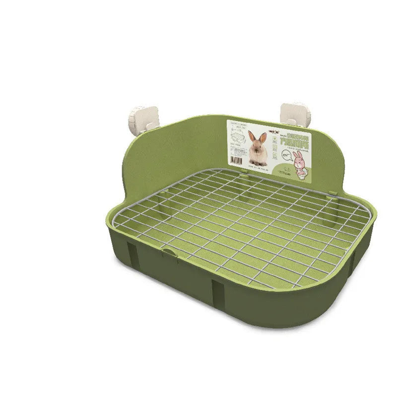 Green rabbit square toilet with bottom mesh for small pets, 29.1cm x 22.5cm x 16cm