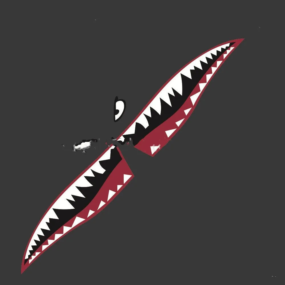 Shark design PVC car body sticker shown on a vehicle door, available in two large size options.