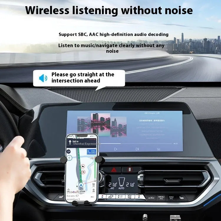 NAI USB car Bluetooth receiver with USB-A and 3.5mm connectors for wireless audio streaming in vehicles