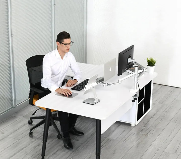 Folding desktop phone tablet holder with 360° rotation in silver colour