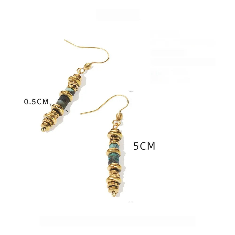 Geometric titanium steel dangle earrings with retro design and 18K finish in SE22101520 colour