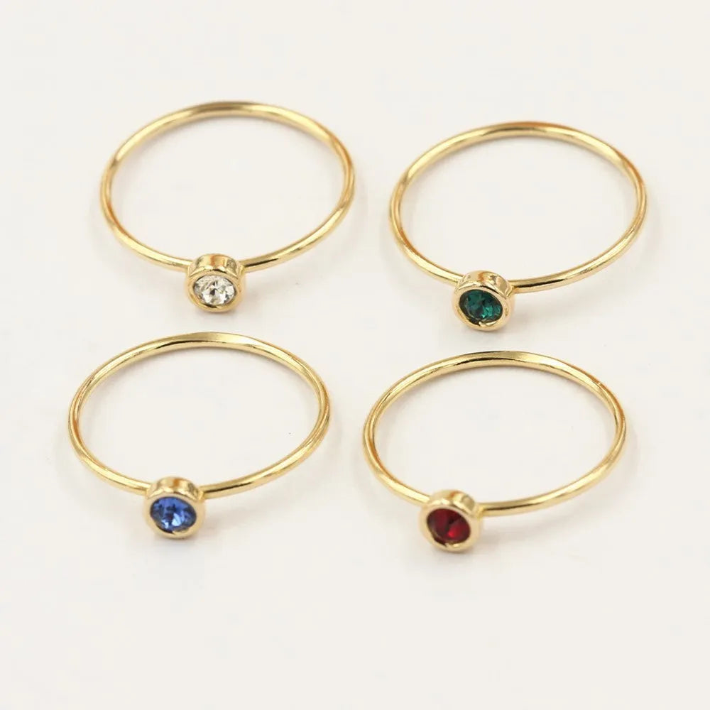 14K gold plated copper knuckle ring with colourful zircon stones in green, blue, dark red, or white