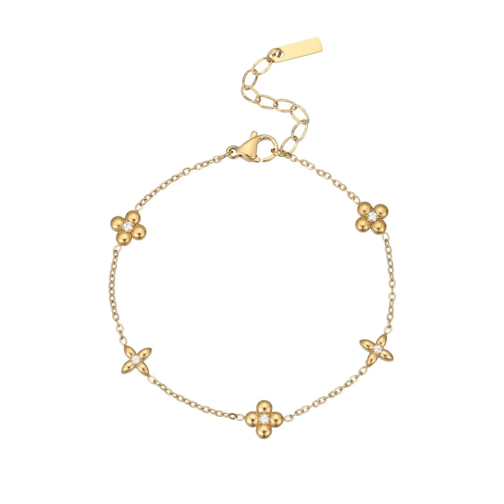 Women's stainless steel bracelet with a geometric star pendant, shown in gold and steel colour finishes.
