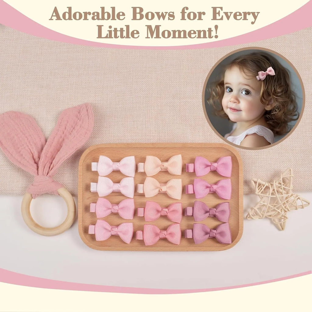 Pastel coloured baby hair clips and bows set with fully lined no-slip design
