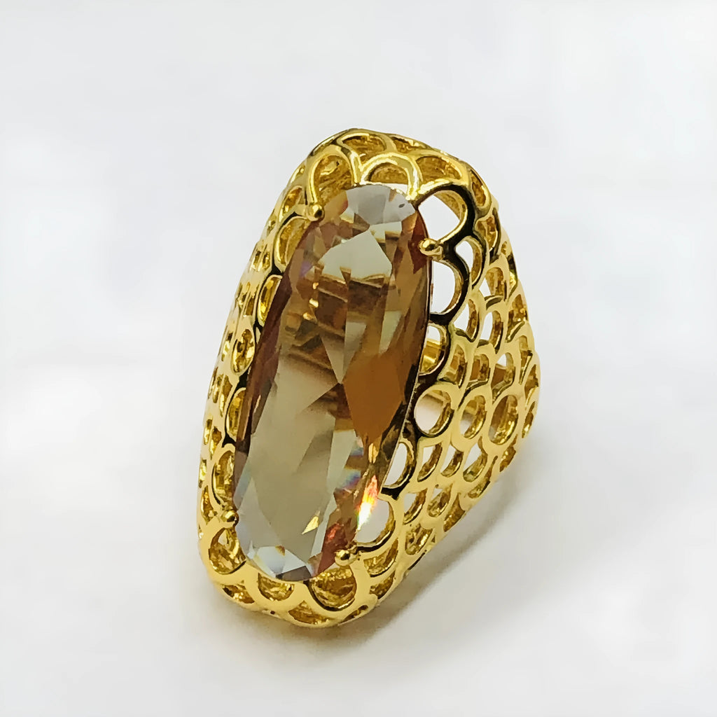 Women's hand inlaid copper-plated 18K gold ring with adjustable opening and hollow out design