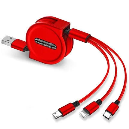 3 in 1 telescopic charging cable extended with titanium alloy connectors and TPE cable