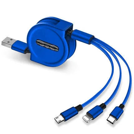 3 in 1 telescopic charging cable extended with titanium alloy connectors and TPE cable