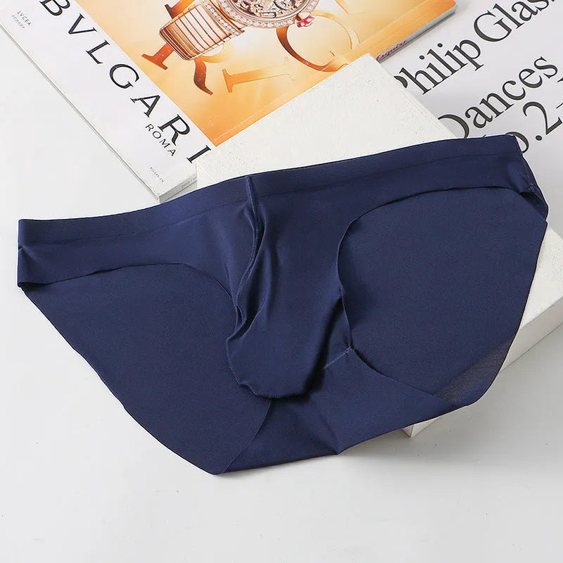 Men's ice silk seamless briefs with bullet separation pouch in various colours