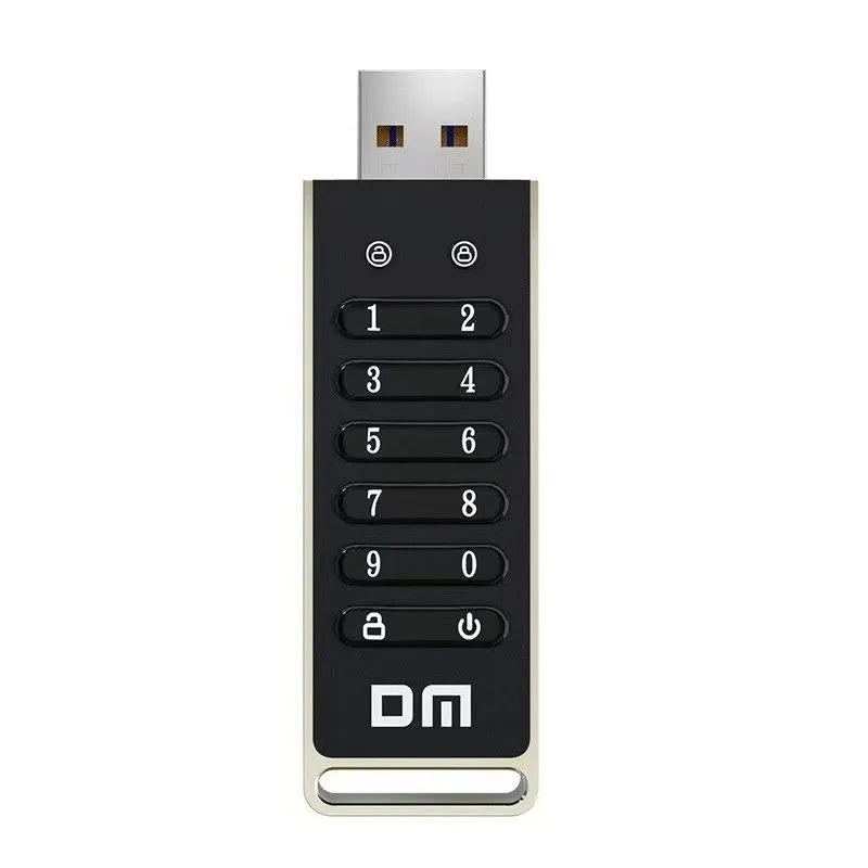 64GB metal USB flash drive with fingerprint sensor for biometric security and password protection.