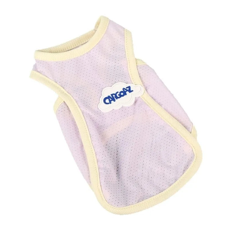 Light green polyester cat vest with a sports cut, shown on a feline model