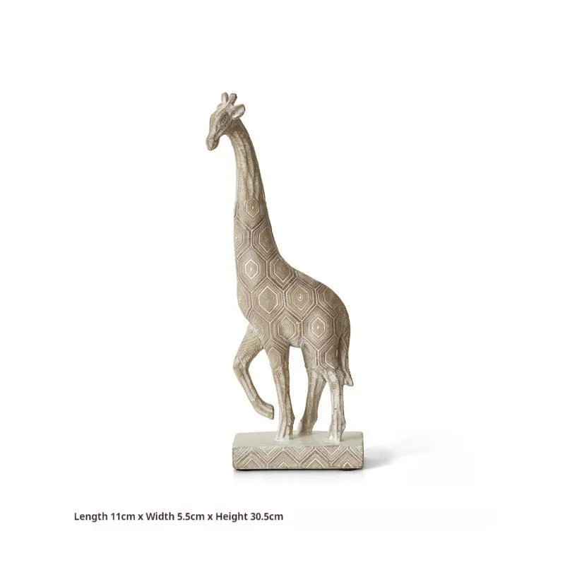 Wood colour synthetic resin giraffe ornament for home decoration