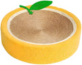 Yellow round cat scratching board with sisal surface and concave cat bed centre