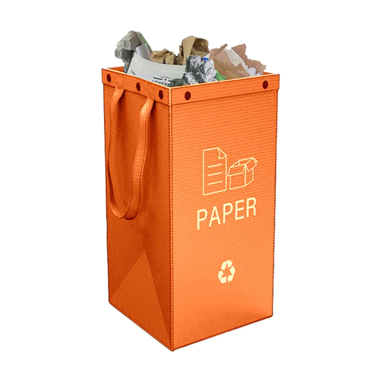 Blue 40-litre plastic handbag-style garbage bin with dimensions 30cm by 50cm by 30cm.