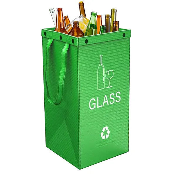 Blue 40-litre plastic handbag-style garbage bin with dimensions 30cm by 50cm by 30cm.