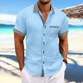 Striped pure cotton casual shirt with short sleeves and double button front in slim fit