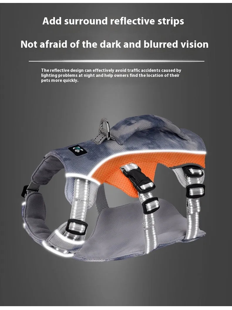 Reflective dog cooling chest strap in light blue, adjustable for walking safety