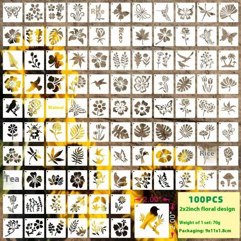 Milky white PET film spray painting templates showing flower, animal, and letter designs