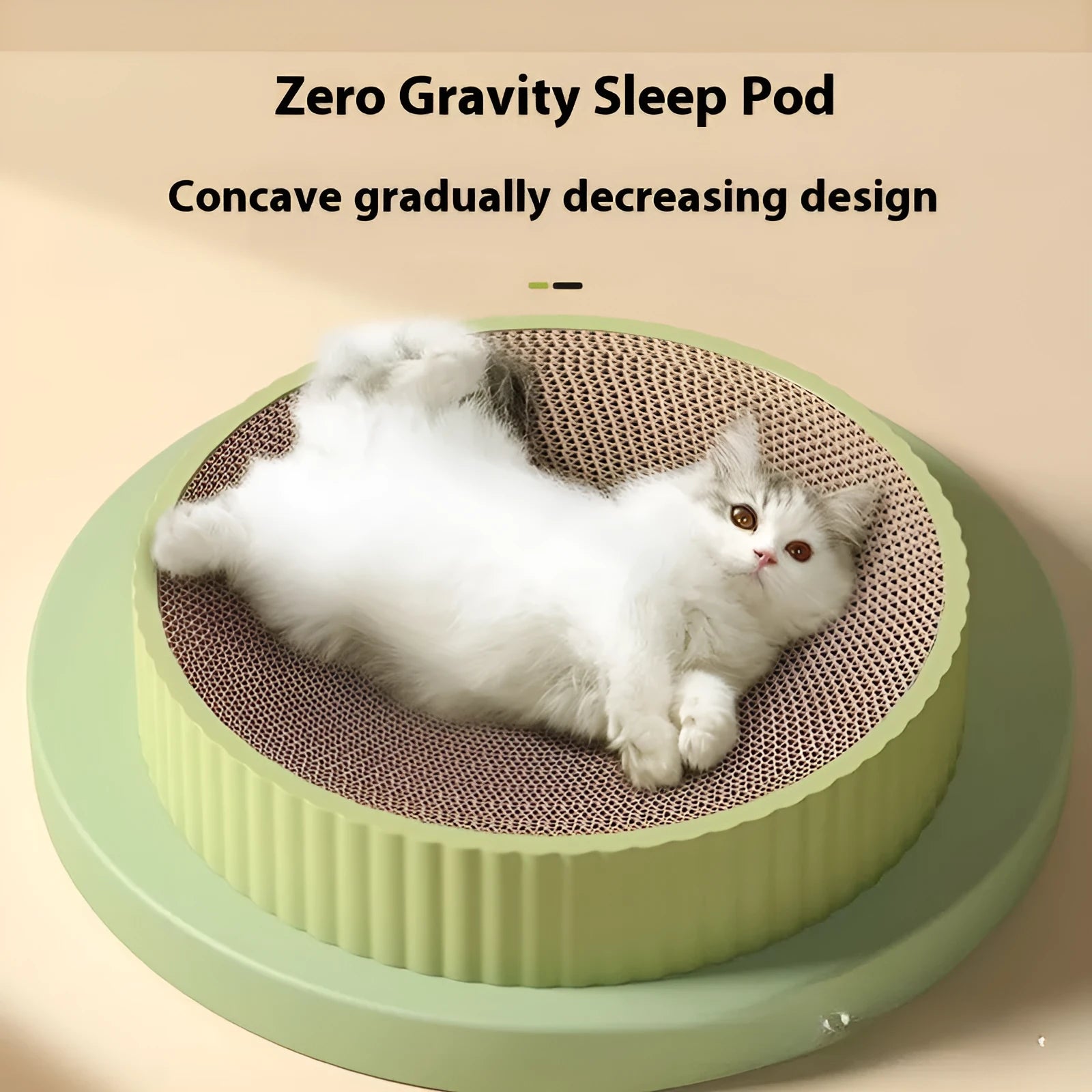 55cm round green cat scratching board with replaceable corrugated paper centre and cat nest design