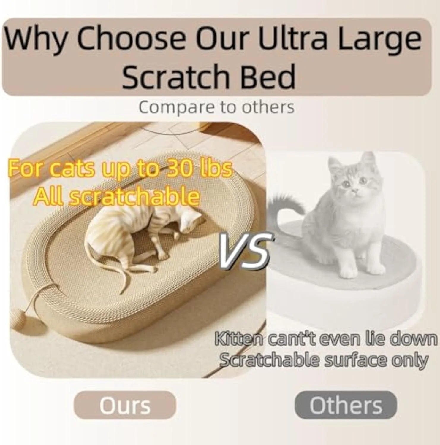 Large natural sisal cat scratching board with integrated lounging platform in beige