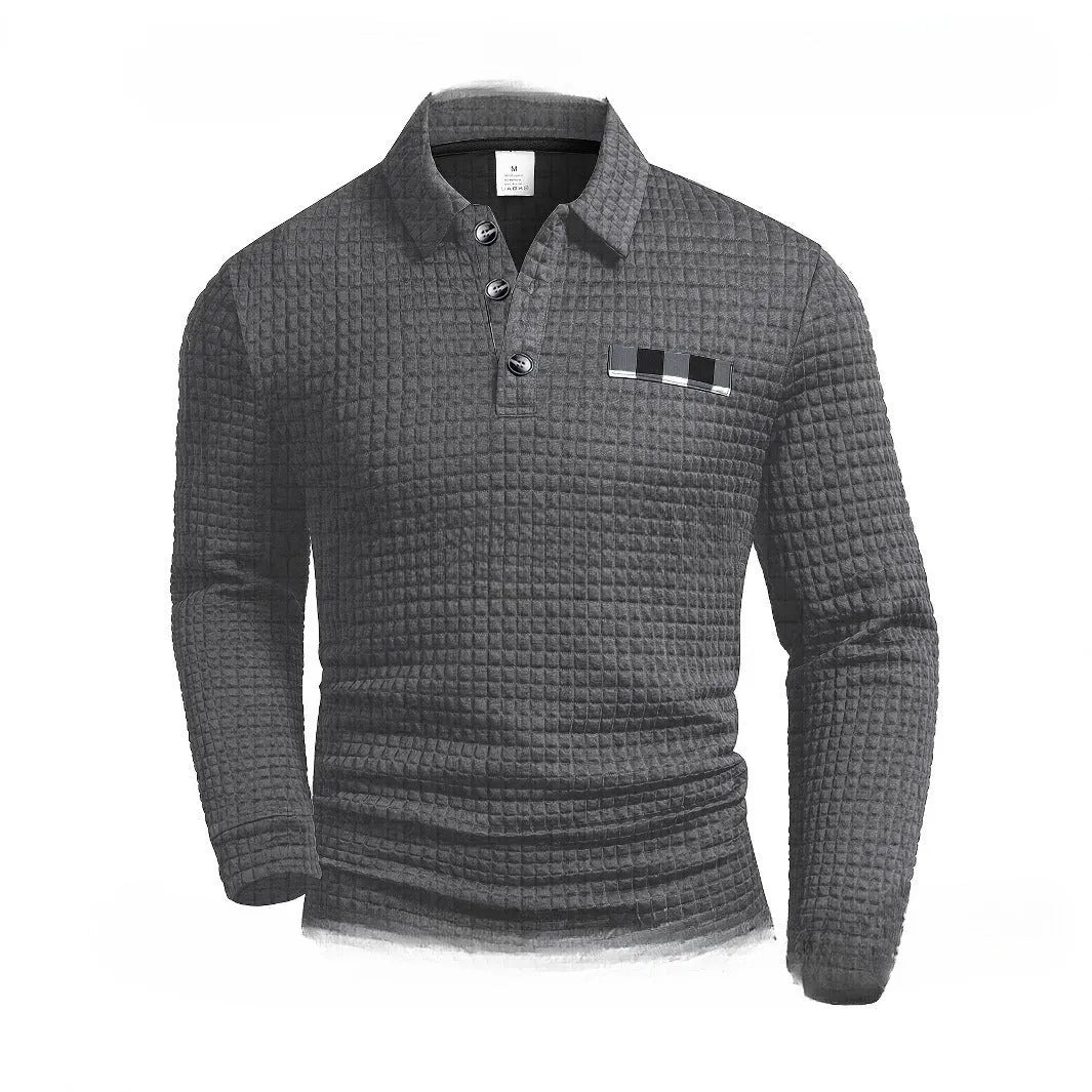 Trendy casual printed long sleeve waffle polo sweater in Korean style, thin chemical fibre blend with rabbit fur