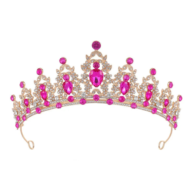 Baroque-style alloy crown bridal headdress with rhinestone details in a silver and white diamond finish.