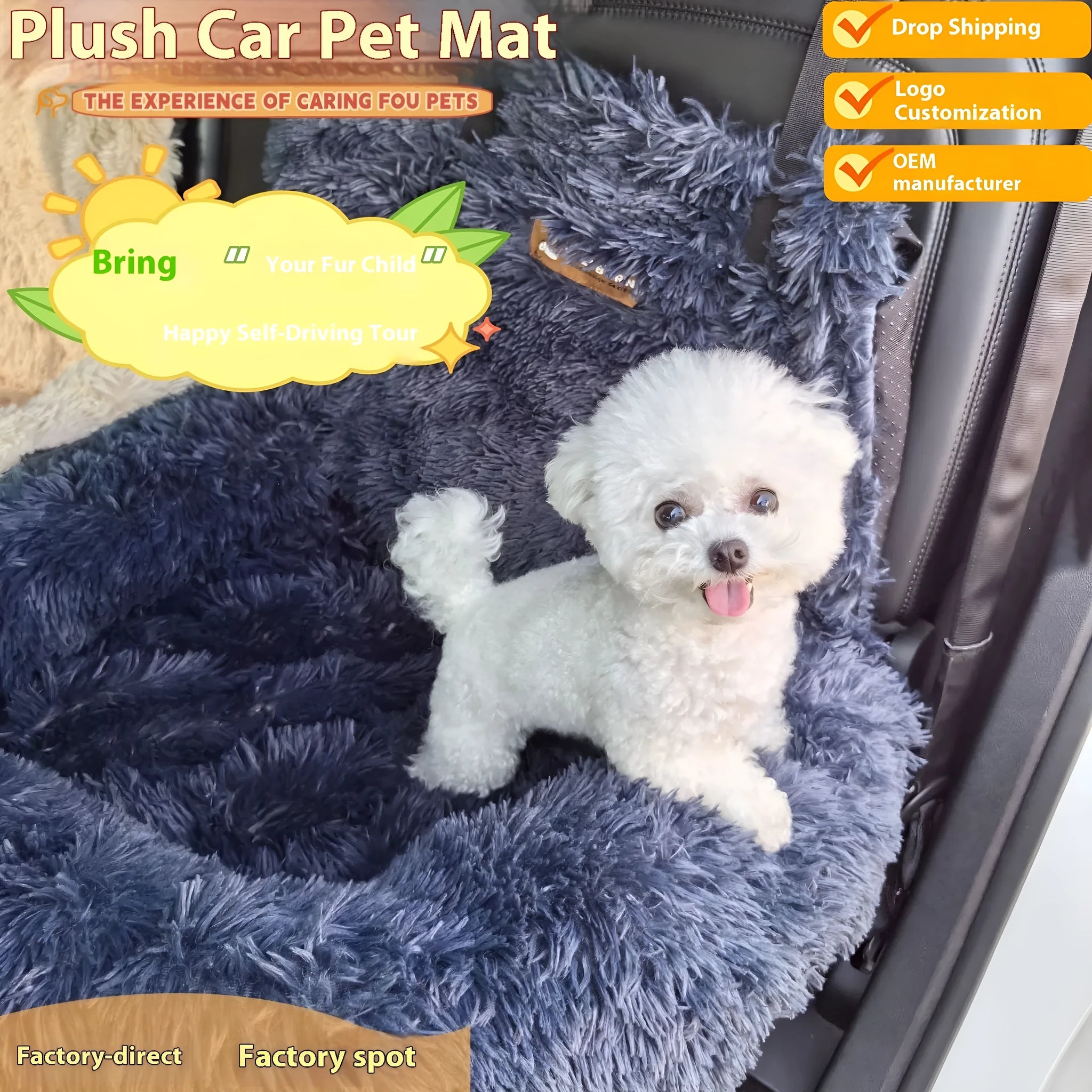 Winter thickened thermal vehicle pet mat in dark gray colour on car seat