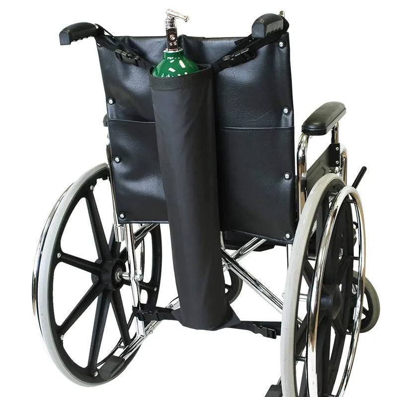 Black cylindrical wheelchair oxygen cylinder pannier bag with 600D Oxford cloth construction