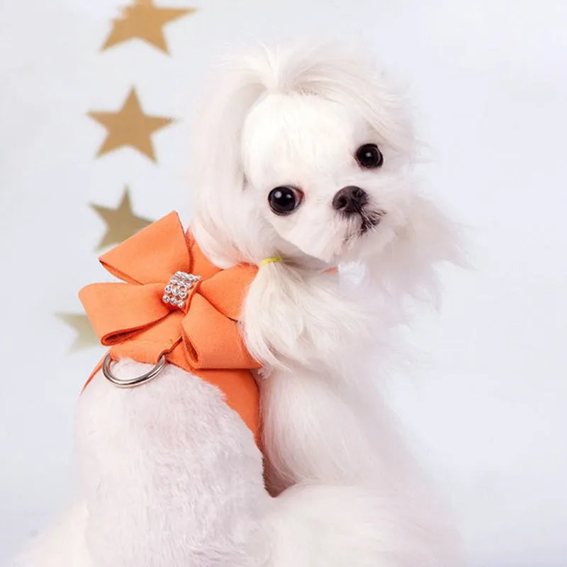 Cute pink bowknot puppy chest strap harness for dogs on a white background