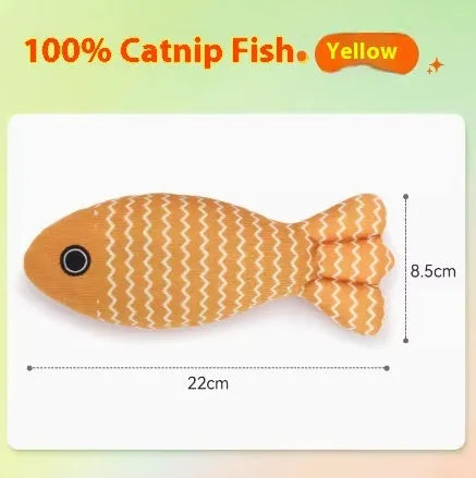 Catnip fish cat toy in blue, red or yellow with large and medium size options