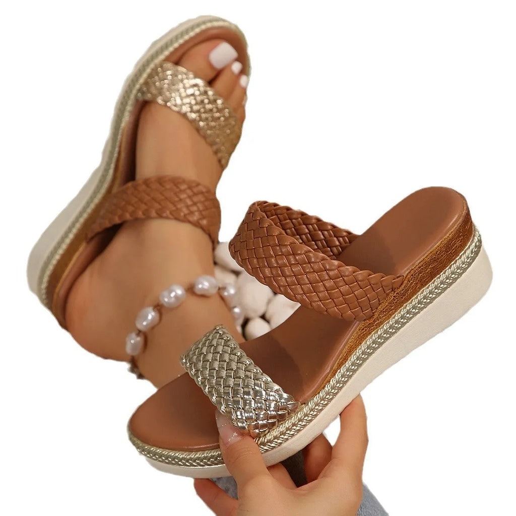 Gold and silver plus size wedge sandals for women with rubber soles in EU sizes 36-43