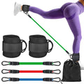 TPE resistance band set with three tension levels, foot loops, and storage bag for yoga and leg exercises