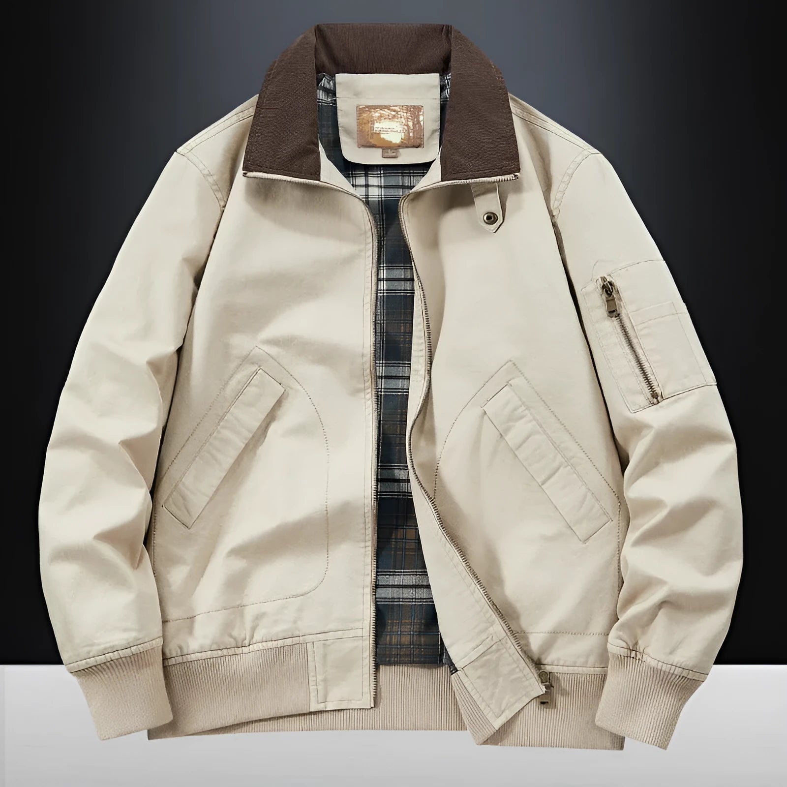 Men's washed cotton baseball style flight jacket in army green