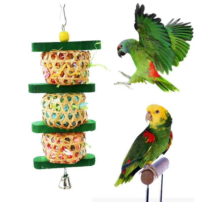 Parrot toy made of wood rattan paper silk woven gnawing skewers 10x25cm natural colour for cage hanging