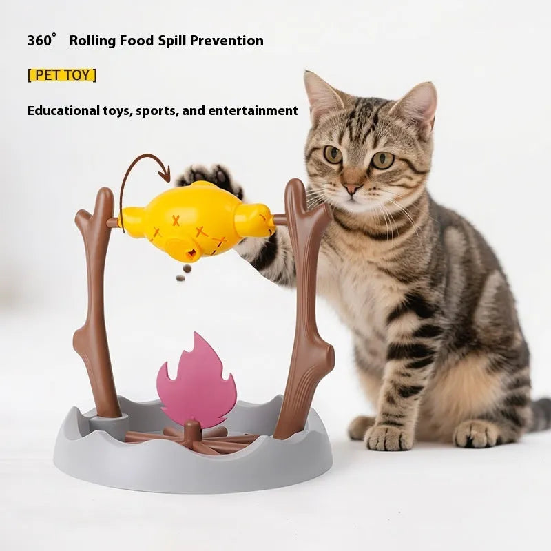 Cat playing with tumbling food feeder toy measuring 30x30x29cm