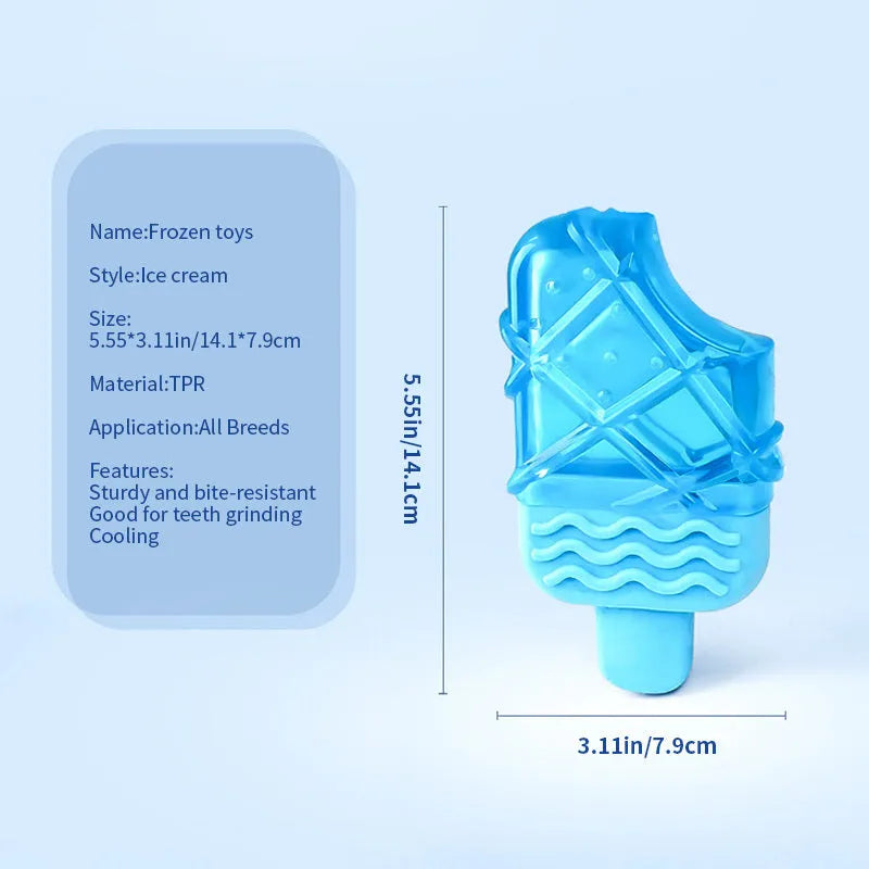 Set of three water-filled ice cold dog toys: pacifier, popsicle and ring styles for summer cooling