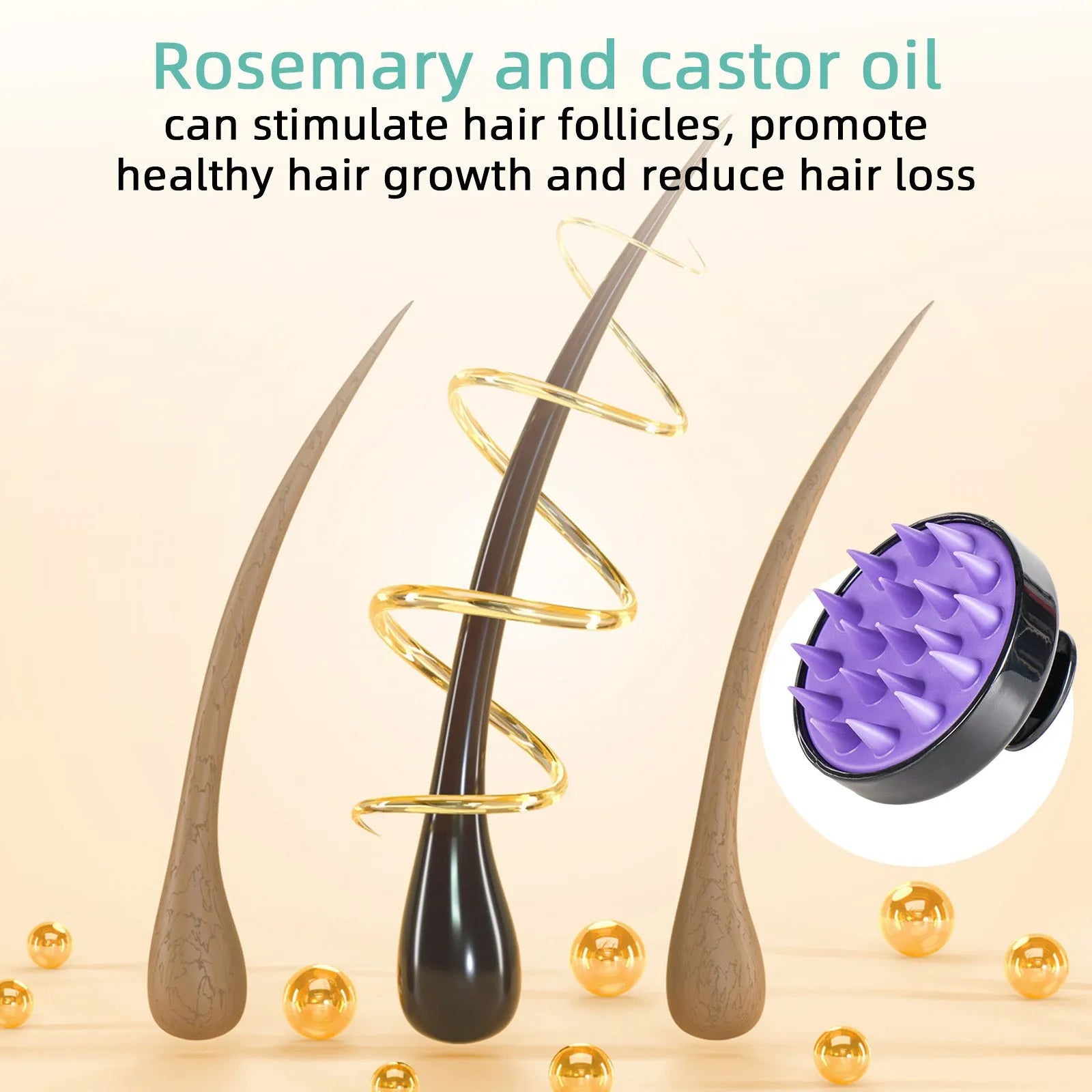 118ml bright yellow hair treatment oil bottle with built-in scalp massage brush
