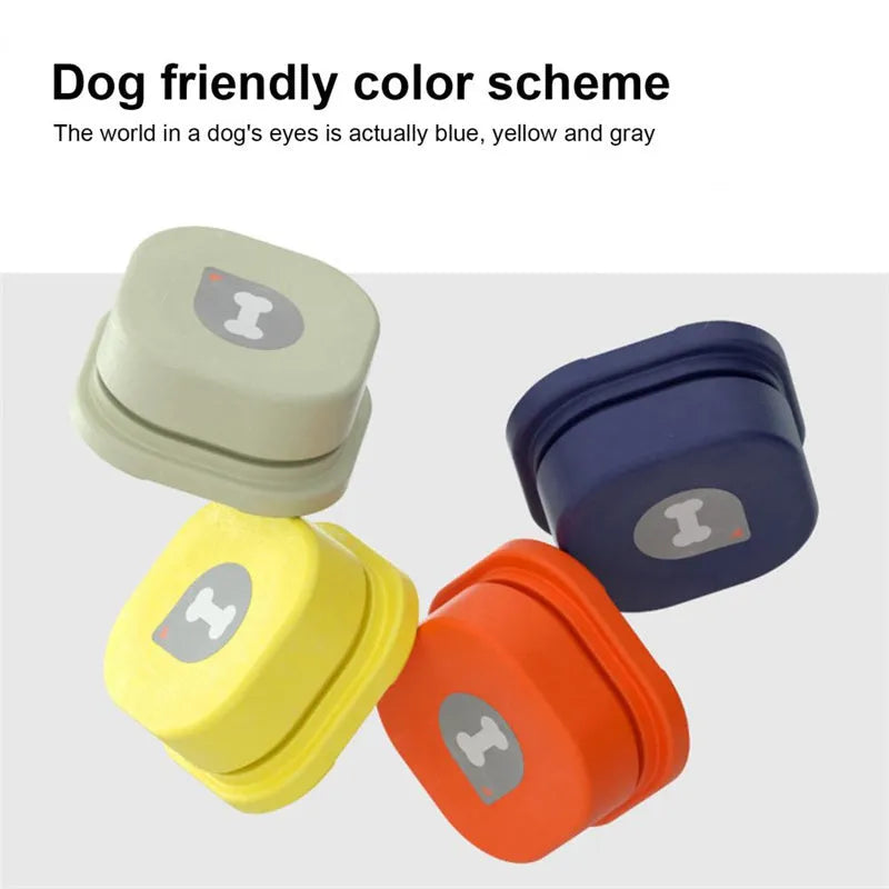 Pet communication button in orange, blue, grey, and yellow with optional 4-grid mat