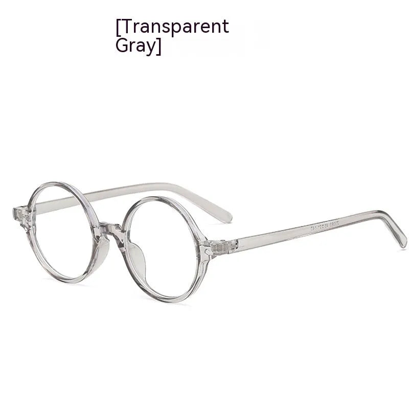 Artistic retro round flat mirror glasses without diopters in four colour options