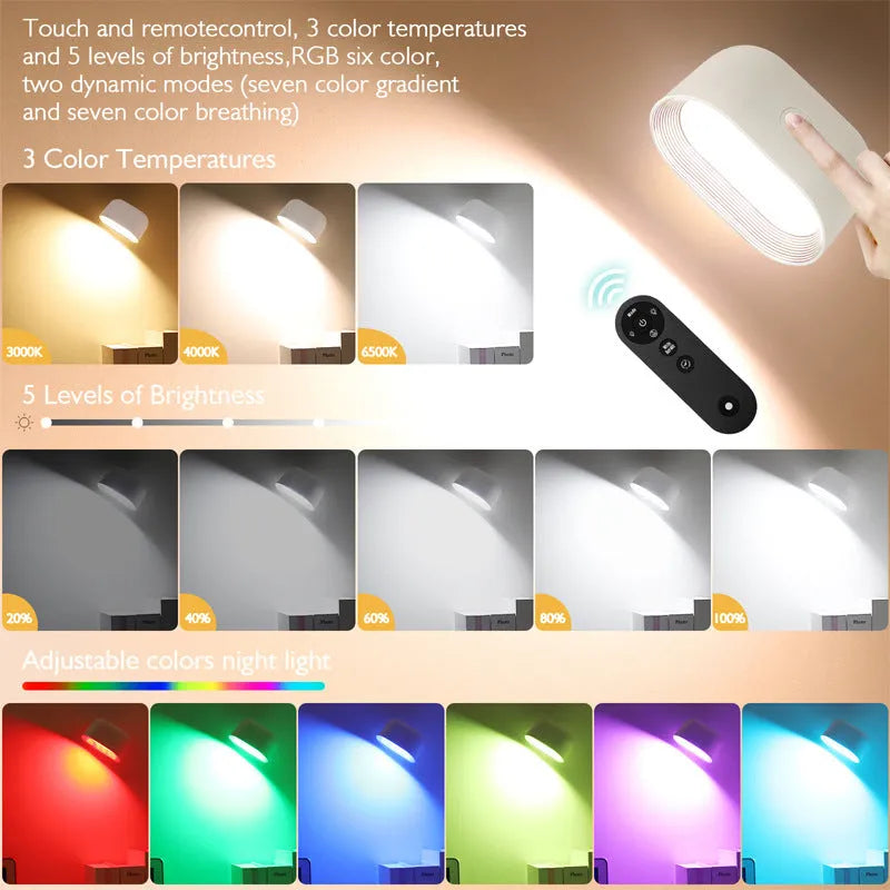 Oval-shaped remote touch magnetic wall lamp with colour changing LEDs on a magnetic mount.