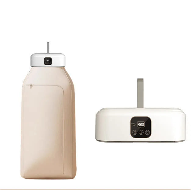 White cylindrical foldable clothes dryer with remote control for dormitory use