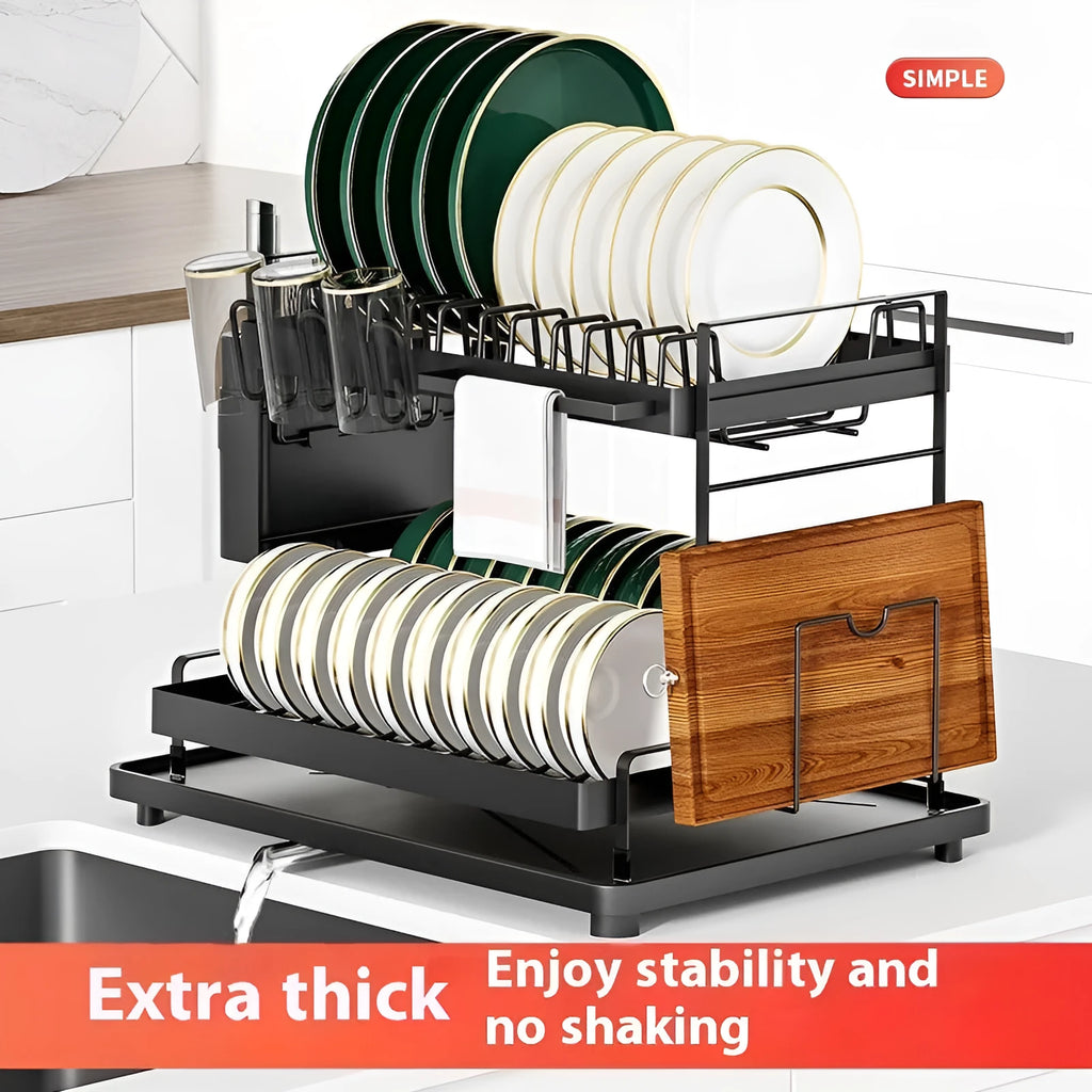 White double-layer kitchen storage rack with removable draining components
