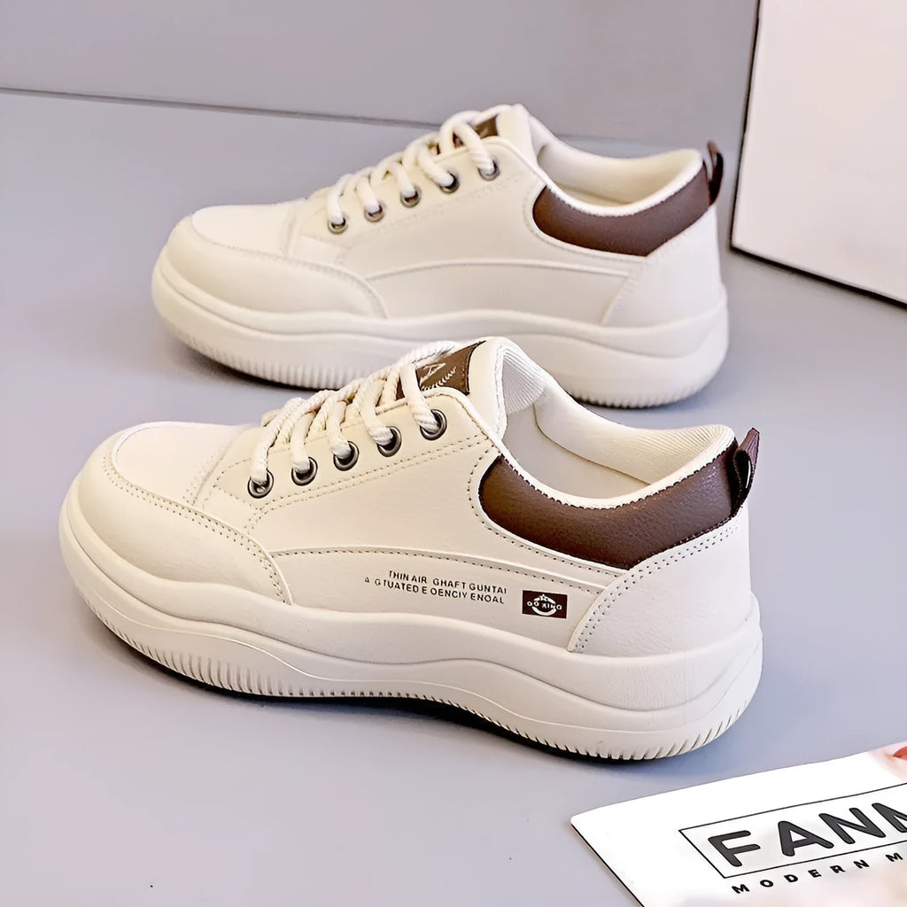 Women's white Korean-style leather pumps with cross strap design and round toe
